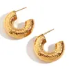 Moda Europeia e Americana Design de Nicho Brincos Populares Aço Inoxidável Banhado a Ouro 18K Ocos Exagerados Padrão Martelado Brincos para Mulheres