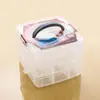Caixa de Joias Transparente Pequena de Três Camadas com Alça Removível e 18 Compartimentos Organizador de Mesa para Acessórios de Pesca Caixa de Armazenamento de Plástico