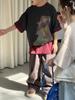 Camiseta Infantil 2026 Otoño Estilo Coreano Letra Dibujos Animados Manga Corta Cuello Redondo Casual Holgada para Niños y Niñas
