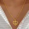 Colar de Aço Inoxidável de Alta Qualidade com Pingente de Alfabeto de 26 Letras, Flor Dourada, Coração Vazado com Strass, para Mulheres