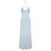 2026 Vestido Largo de Verano Elegante y Sexy para Mujer, Estilo Europeo y Americano, de Color Sólido, con Fruncidos y Cuello Halter, Espalda Descubierta