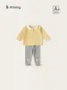 Roupa de Primavera para Bebê Bangxuan Nova Roupa Infantil Gola Boneca Manga Longa Leggings com Borda de Babados Conjunto de Duas Peças para Meninas