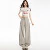 Pantalones Blancos de Algodón para Mujer con Tejido Tres Pruebas Verano 2025 Nuevos de Cintura Alta Holgados de Pierna Ancha Chenille