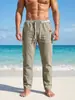 Ebay Pantalones Casuales Rectos de Lino para Hombre Cintura Elástica con Cordón Tubería Rayada Transpirables Playa Tallas Grandes Pantalones Largos