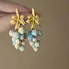 Pendientes Vintage de Aguja de Plata 925 con Perlas de Uva Francesa para Mujer Sentido vintage Medio Antiguo Elegante Rostro Pendientes Delgados