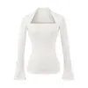 Bolso Cuadrado Sexy de Hombro para Chica Hot Top Falso de Dos Piezas con Mangas Largas para Mujer Otoño Nuevo Camiseta de Tencel Ligera para Adelgazar la Cintura