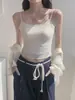 Camisola Interior de Encaje Simple y de Moda para Mujer, Pieza Única con Copas Fijas, Cómoda, Adelgazante, Tirantes Finos, Ropa Interior