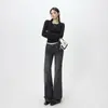 Cross2026 Outono Novo Retrô Americano Cintura Baixa Emagrecedor Valorizador Versátil Outono/Inverno Jeans Micro Flare Feminino