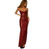 Ropa de Mujer Europea y Americana Transfronteriza 2025 Estilo Amazon Cuero PU Sexy Top de Tubo Tirantes Plisado Abertura Vestido