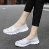 Verano Nuevo Tejido Talla Grande Zapatos de Mujer Huecos Transpirables Elastómero Zapatos Slip-on Perezosos Estilo Coreano Moda Transpirables Zapatos de Una Capa