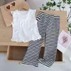 Conjunto de Niña de Moda Estilo Coreano: Conjunto de Moda de Verano sin Mangas con Lazo y Pantalones de Campana