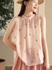 Chal de Ramio Bordado sin Mangas de Doble Uso por Delante y por Detrás Camisa Bordada con Lazo en la Espalda Top Elegante
