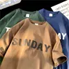 Rojo de Manga Corta para Hombre Verano Moda de Marca Ropa Holgada Talla Grande High Street Manga Corta Estilo Americano Peso Pesado Nicho Camiseta