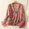 Foto Real de Verão Anti-Sol Casual Moda Solto Retrô Floral Petite Versátil Ultra-Fino Ramie Manga Longa Conjunto