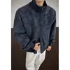 Chaqueta de vuelo resistente estilo americano con cuello alto para hombre, chaqueta de cuero tie-dye pesada de otoño, chaqueta bomber de béisbol moderna