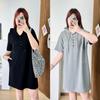 Estilo Novo de Verão 100kg Irmã Gordinha Plus Size Roupas Femininas Slim Casual Vestido com Capuz Manga Curta Moletom Saia 4865