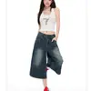 Pantalones vaqueros únicos de corte ajustado, que cubren la cadera, lavados y desgastados, que favorecen la figura, para usar como prenda exterior, pantalones cropped holgados de cintura alta, cómodos, versátiles y de nicho
