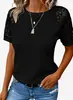 Fabricante de Comercio Exterior Transfronterizo Europeo y Americano 2026 Nuevo Estilo Color Sólido Encaje Manga Larga Hueco Cuello Redondo Casual Camiseta de Mujer Top