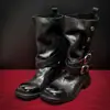 Botines cortos de piel de vaca suave con suela gruesa para aumentar la altura y estilizar, botas estilo Martin versátiles y de moda con hebilla, botines Chelsea de tacón grueso