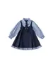 Vestido de manga larga Bongxuan para niños mayores, colección de otoño, estilo preppy, vestido largo con volantes para niños, falso dos piezas, elegante vestido para niña