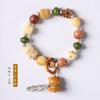 Pulsera de Bodhi Curativa y Antienvejecimiento de Tendencia Nacional Estilo Bosque con Lindo Gato Mascota y Diseño de Hombre sin Rostro, Pulsera de Círculo Único de Piedras Múltiples Desgastadas Azucarada
