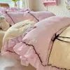 2026 Novo Estilo Capa de Colcha Patchwork de Algodão Fofo com Bordas Relevadas, Lençol de Cima, Lençol de Baixo com Elástico, Conjunto de Roupa de Cama de Quatro Peças