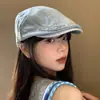 Gorra de Vaquero Lavado Estilo Primavera y Verano, Estilo Retro Japonés, Boina Adelgazante, Gorra de Artista para Cabeza Grande de Uso Inverso