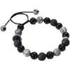 Pulseira de Obsidiana para Homens, Pulseira de Pedra Vulcânica, Luxo Leve, Estilo Nicho, Contas Retrô, Pulseira de Contas para Homens