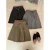 Falda Plisada de Lana a Cuadros Estilo Coreano Otoño e Invierno Té Verde Limón Versátil Adelgazante Temperamento Línea A (con cinturón)