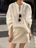 Artículo Popular Recomendado para Colección Personal ~ Camisa de Lino Blanco de Alta Gama de Estilo Francés Casual y Relajado para Mujer, Top de Protección Solar de Verano