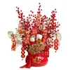 Bolsa de la Suerte Accesorios Dios de la Riqueza Fruta del Dinero Bayas Rojas Hojas de Ginkgo Eucalipto Arreglo Floral DIY Adornos de Año Nuevo Decoraciones
