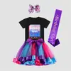 Nueva Falda Tutú Arcoíris de Dibujos Animados Europeos y Americanos Nuevo Traje de Falda para Niños Camiseta de Algodón Más Accesorios de Malla