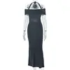 Vestido de mujer ajustado estilo europeo y americano, vestido bodycon liso y elegante para senderismo con cuello halter y escote Bardot, adecuado para fiestas y eventos