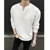 Camiseta casual de manga larga para hombre, estilo americano, texturizada, corte holgado, prenda básica, top ajustado, cuello en V de otoño