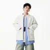 Moletom Listrado Pesado Estilo Americano Falso Duas Peças para Homem, Jaqueta Cardigan com Gola Alta para Primavera e Outono, Top Novo Estilo Chinês Estilo College