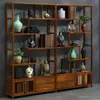 Librero de Madera Maciza Estilo Chino Mueble para Té Vinoteca Estante para Flores Gabinete Divisorio Adornos para Sala de Estar Estante de Almacenamiento de Pie de Múltiples Capas