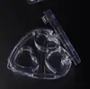 Caixa compacta de blush tricolor em formato de coração, iluminador e contorno, bandeja de batom transparente, material de embalagem para ferramentas, caixa vazia