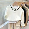 Nuevo suéter de otoño con cuello polo para niños, elegante y versátil, top de punto para niños y niñas, top de bebé moderno y cálido
