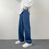 2026 Novos Jeans Pretos Americanos High Street Masculinos Calças Largas Retas de Perna Larga Marca Tendência Calças Cropped