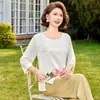 Nueva Blusa de Gasa de Verano Estilo Chino para Mamás, Top de Manga Tres Cuartos, Camiseta Redonda Estampada de Moda para Mujeres de Mediana Edad y Mayores