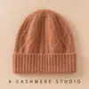 Gorro de Punto 100% Cachemira para Mujer Otoño e Invierno, Tejido de Trenza, Protección Cálida para Orejas, Sombrero de Lana Versátil de Color Sólido, Casual
