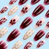 Unhas de Manicure Rosa e Roxas Mais Vendidas Transfronteiriças, Unhas Postiças Repetíveis com Flores Retrô, 24 Peças de Unhas Usáveis Cravejadas com Diamantes Atacado