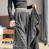 Ropa de mujer: Pantalones de pierna ancha a rayas para mujer, estilo casual de otoño, cintura elástica, holgados y con caída, pantalones de punto recto casual para caminar