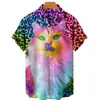 Nova Camisa Masculina de Venda Quente 2024 Manga Curta Gato Fofo Estampa Digital 3D Camisa Casual Masculina Europeia e Americana