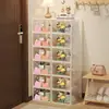Zapatero sencillo para dormitorio, pequeño, ahorra espacio debajo del escritorio, transparente, caja de zapatos a prueba de polvo para zapatillas para entrada de casa y uso en alquiler