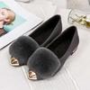 [Piel de conejo auténtica] Nuevos zapatos de felpa para mujer, otoño e invierno, para exteriores, de una sola capa, planos, sin cordones, de gamuza.