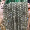 Piedras Sueltas de Labradorita Natural Cuentas con Destello Gris Cuentas Redondas Pulsera Semi-terminada Collar Joyería DIY Accesorios Hechos a Mano