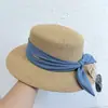 Sombrero de paja lazo azul sombrero de cuenca verano nuevo mujer ala ancha protector solar sombrero de pescador vacaciones en la playa sombrero de paja