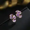 Pendientes de Flor de Esmalte Morado Fresco y Dulce con Goteo para Mujer 2026 Nueva Moda Primavera y Verano Pendientes Fruncidos