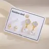 Conjunto de brincos com pingente de urso em forma de coração popular e personalizado, cravejado com diamantes e pérolas, brincos de metal estilo retrô europeu e americano para mulheres